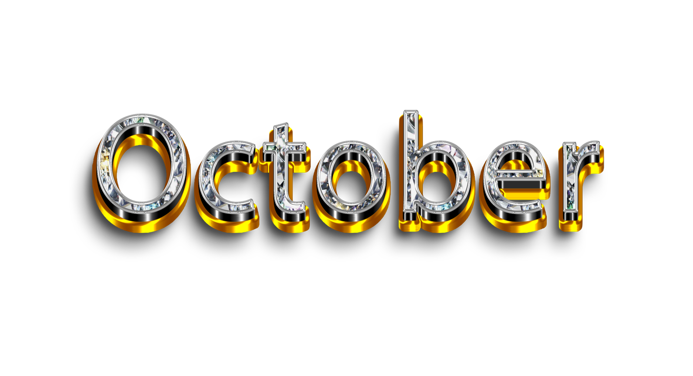 October png, word October png, October word png, October text png, October letters png, October word diamond gold text typography PNG images transparent background